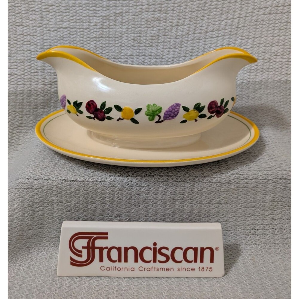 Franciscan Small Fruit Gravy Sauce Boat -Embossed Hand Painted USA - VTG 1949-54